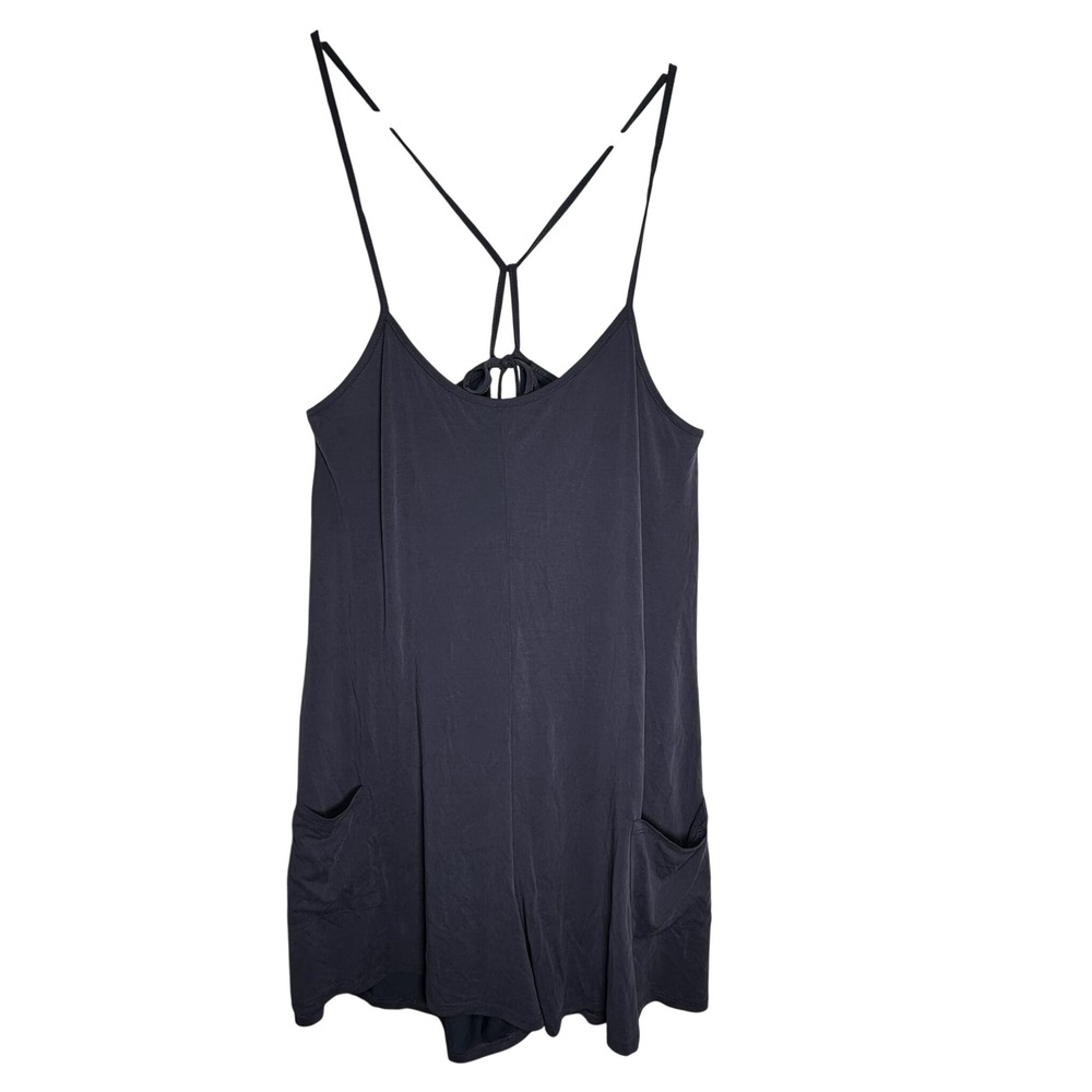 Bluheaven Womens Charcoal Gray T-Back Swing Dress Sleeveless Pockets Size Medium